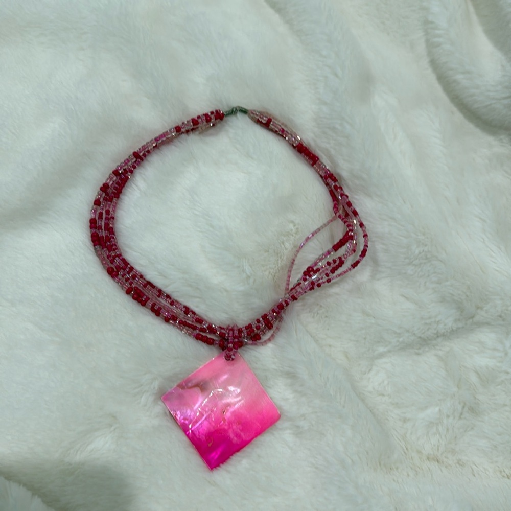 Pink Beaded Shell Necklace 16 Inches